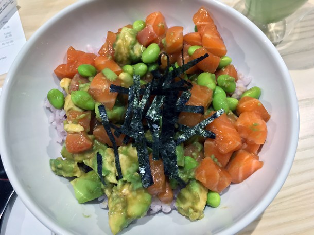 salmon and avocado poke at tombo soho