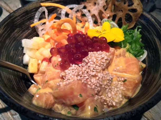 salmon poke at black roe london