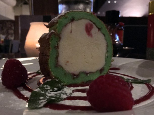 pandan raspberry ripple arctic roll at cha chaan teng london