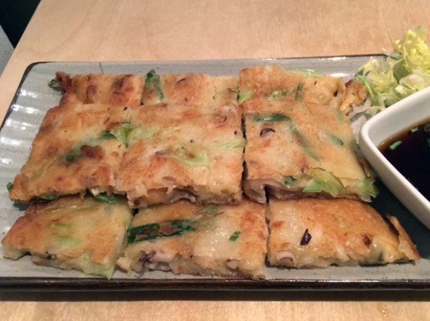 seafood pancakes at bibimbap soho