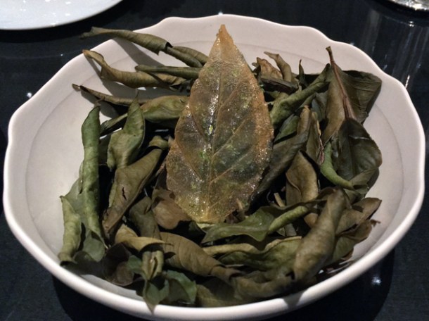 candied leaf amuse bouche at le dame de pic london