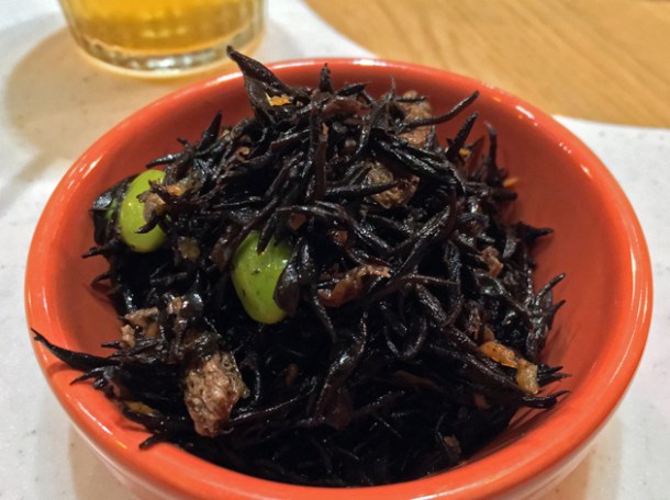 hijiki seaweed, edamamae and tofu salad at yamagoya