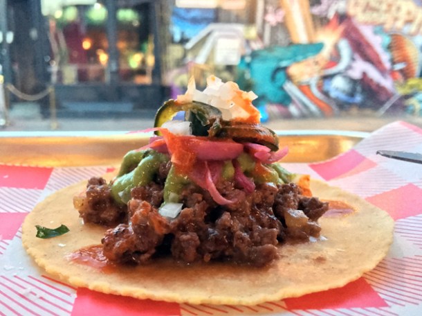 cheeseburger tacos at bad sports