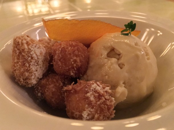 mini doughnuts, ice cream and orange at yeni