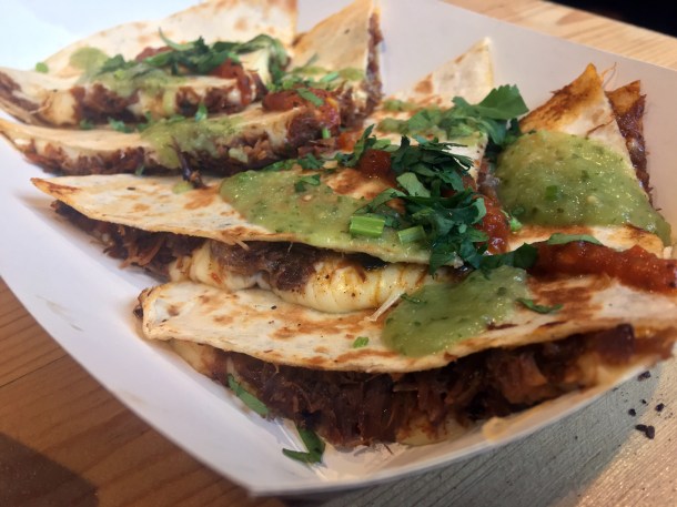 illustrative photo of the beef quesadilla from Breddos at Flat Iron Square