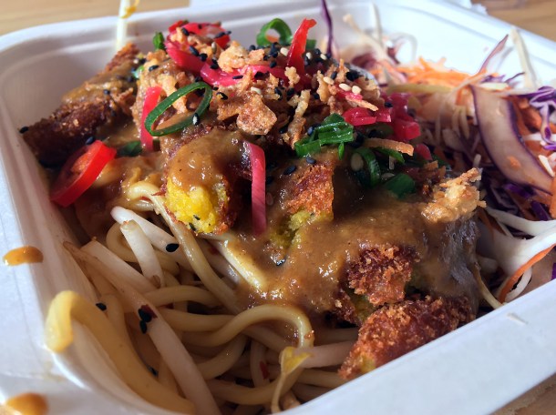 illustrative photo of the pumpkin katsu soba noodles from Katsutopia at Flat Iron Square