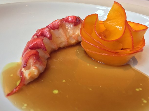illustrative photo of the lobster tail with bisque and squash at Claridge's Davies and Brook