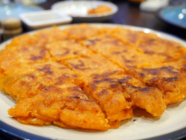 illustrative photo of the kimchi pajeon at Soju Reading