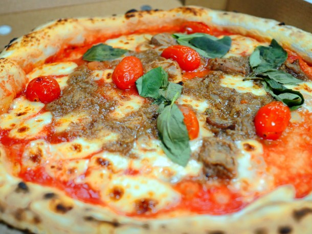 illustrative photo of the beef and pork ragu pizza from Franco Manca Southwark