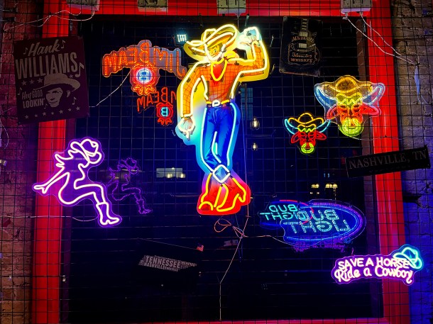 illustrative photo of the neon lighting decor at L'il Nashville