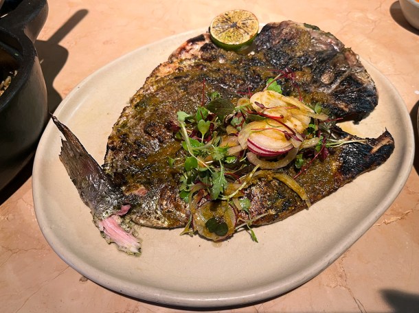 illustrative photo of the butterflied grilled sea bream at Akara